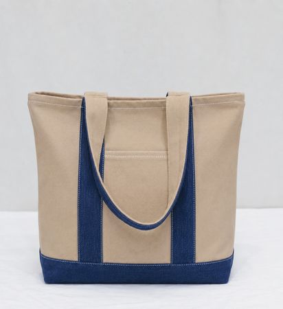 Upcycled Two-Tone Canvas and Denim Tote Bags  in mixed sizes and colours, Grade A/B.