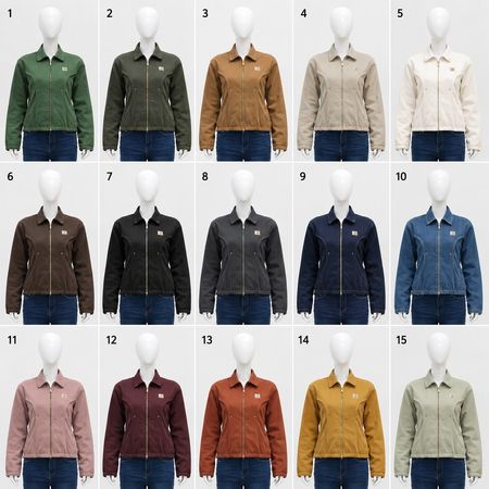 Upcycled Carhartt Zip-Front Utility Jackets  in mixed sizes and colours, Grade A/B.