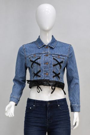 Upcycled Denim Lace-Up Cropped Jackets  in mixed sizes and colours, Grade A/B.