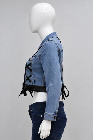 Upcycled Denim Lace-Up Cropped Jackets  in mixed sizes and colours, Grade A/B.