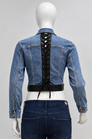 Upcycled Denim Lace-Up Cropped Jackets  in mixed sizes and colours, Grade A/B.
