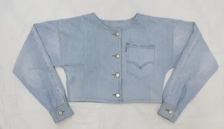 Upcycled Levi's Collarless Cropped Denim Jackets in mixed sizes and colours, Grade A/B.