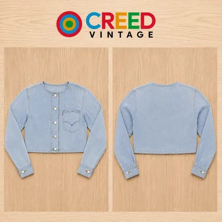 Upcycled Levi's Collarless Cropped Denim Jackets in mixed sizes and colours, Grade A/B.