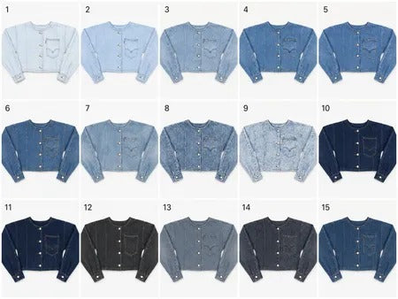 Upcycled Levi's Collarless Cropped Denim Jackets in mixed sizes and colours, Grade A/B.