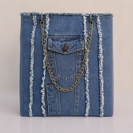Upcycled Denim Chain-Detail Tote Bags  in mixed sizes and colours, Grade A/B.
