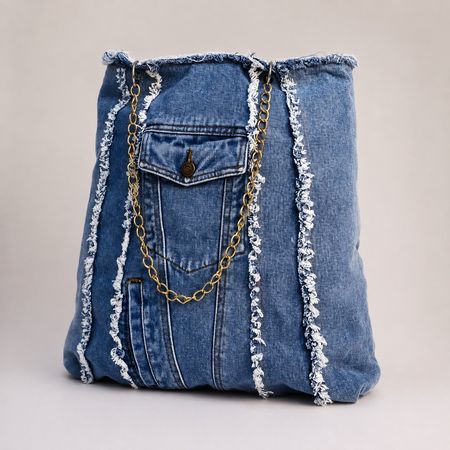 Upcycled Denim Chain-Detail Tote Bags  in mixed sizes and colours, Grade A/B.
