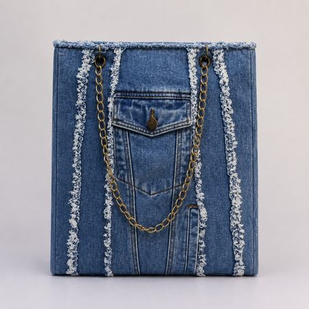 Upcycled Denim Chain-Detail Tote Bags  in mixed sizes and colours, Grade A/B.