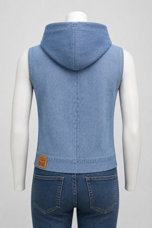 Upcycled Sleeveless Denim Hoodies in mixed sizes and colours. Grade A/B.