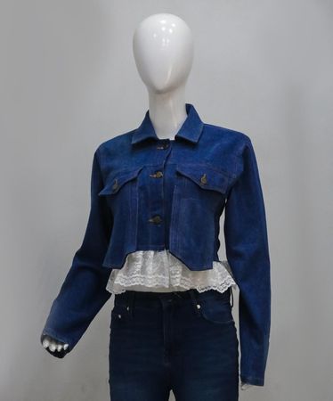 Upcycled Denim Lace-Trim Cropped Jackets  in mixed sizes and colours, Grade A/B.