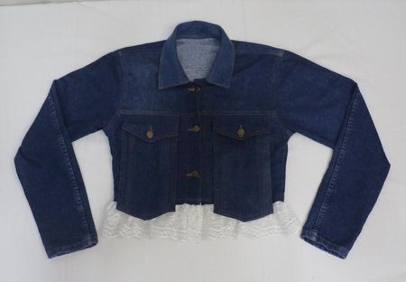 Upcycled Denim Lace-Trim Cropped Jackets  in mixed sizes and colours, Grade A/B.