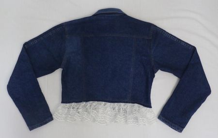 Upcycled Denim Lace-Trim Cropped Jackets  in mixed sizes and colours, Grade A/B.