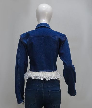 Upcycled Denim Lace-Trim Cropped Jackets  in mixed sizes and colours, Grade A/B.