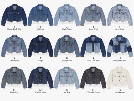 Upcycled Denim Lace-Trim Cropped Jackets  in mixed sizes and colours, Grade A/B.