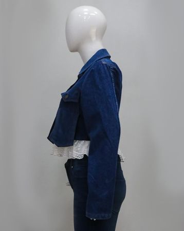 Upcycled Denim Lace-Trim Cropped Jackets  in mixed sizes and colours, Grade A/B.