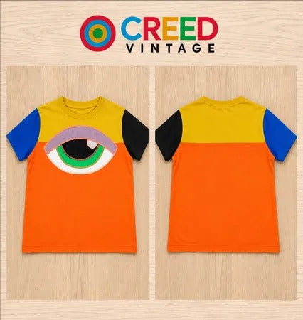 Upcycled Abstract Eye Patchwork T-Shirts in mixed sizes and colours, Grade A/B.