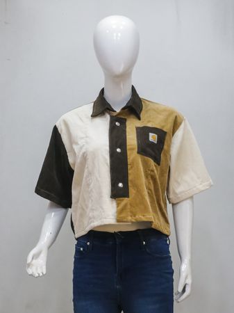 Upcycled Carhartt Colourblock Cropped Shirts  in mixed sizes and colours, Grade A/B.