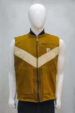 Upcycled Carhartt Chevron-Panel Utility Vests in mixed sizes and colours, Grade A/B.