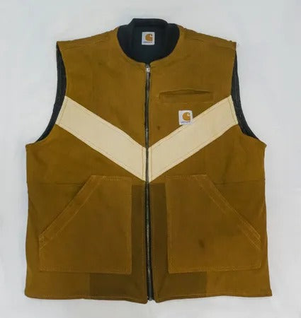Upcycled Carhartt Chevron-Panel Utility Vests in mixed sizes and colours, Grade A/B.
