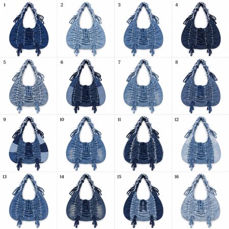 Upcycled Distressed Denim Ruched Shoulder Bags  in mixed sizes and colours, Grade A/B.
