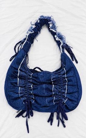 Upcycled Distressed Denim Ruched Shoulder Bags  in mixed sizes and colours, Grade A/B.