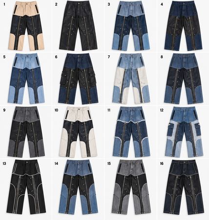 Upcycled Leather Panel Utility Cargo Trousers in mixed sizes and colours. Grade A/B.