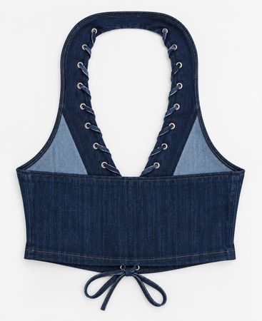 Upcycled Denim Lace-Up Corset Vests and Mini Skirts Sets in mixed sizes and colours. Grade A/B.