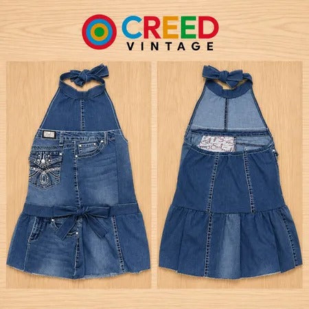 Upcycled Denim Halter Neck Mini Dresses in mixed sizes and colours. Grade A/B.