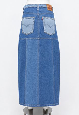 Upcycled Two-Tone Denim Patchwork Midi Skirts  in mixed sizes and colours, Grade A/B.