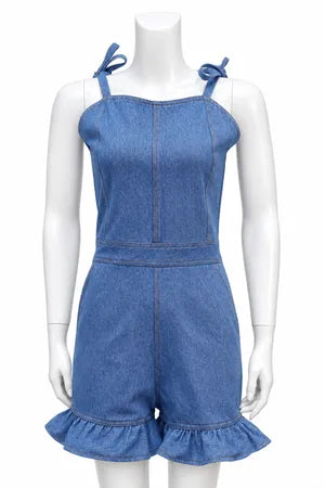 Upcycled Denim Ruffle Rompers in mixed sizes and colours, Grade A/B.