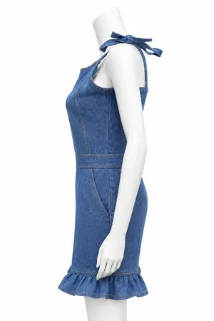 Upcycled Denim Ruffle Rompers in mixed sizes and colours, Grade A/B.