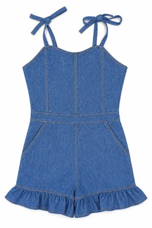 Upcycled Denim Ruffle Rompers in mixed sizes and colours, Grade A/B.