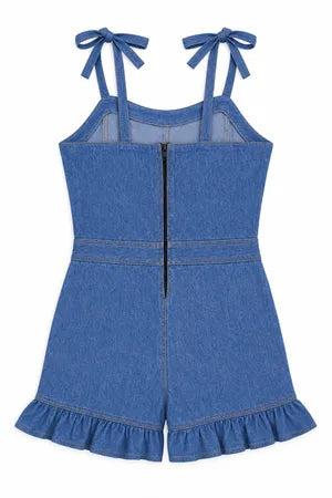 Upcycled Denim Ruffle Rompers in mixed sizes and colours, Grade A/B.