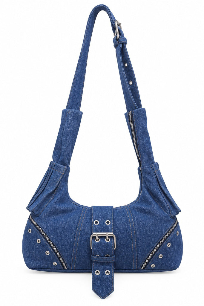 Upcycled Denim Zip Buckle Shoulder Bags in mix sizes and colours,Grade A/B.