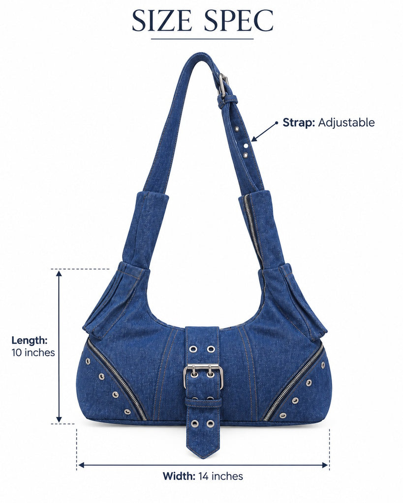 Upcycled Denim Zip Buckle Shoulder Bags in mix sizes and colours,Grade A/B.