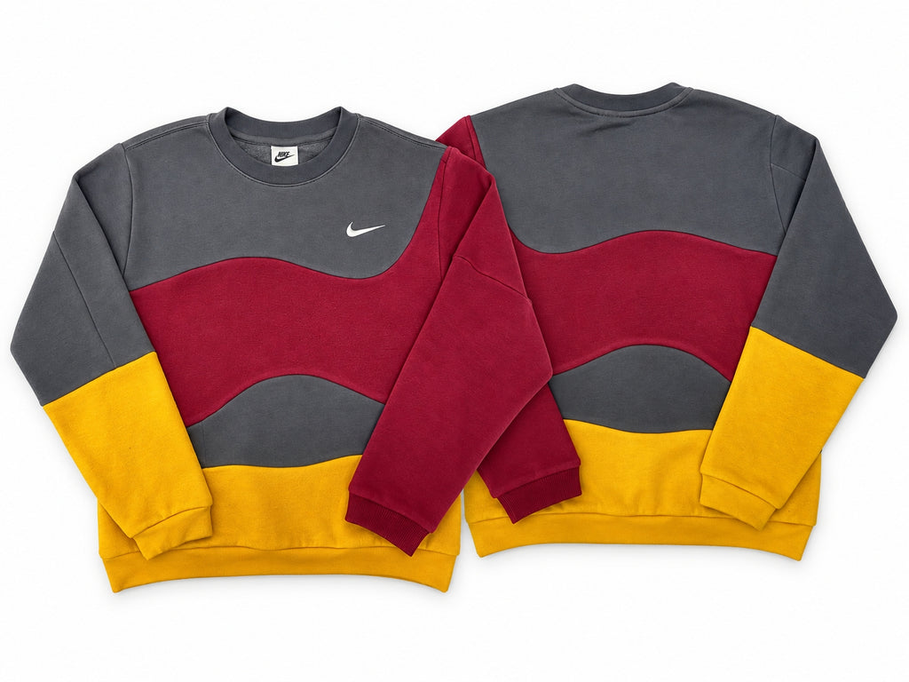Upcycled Nike Wave Panel Crewneck Sweatshirts in mix Colours and Sizes.Grade A/B.