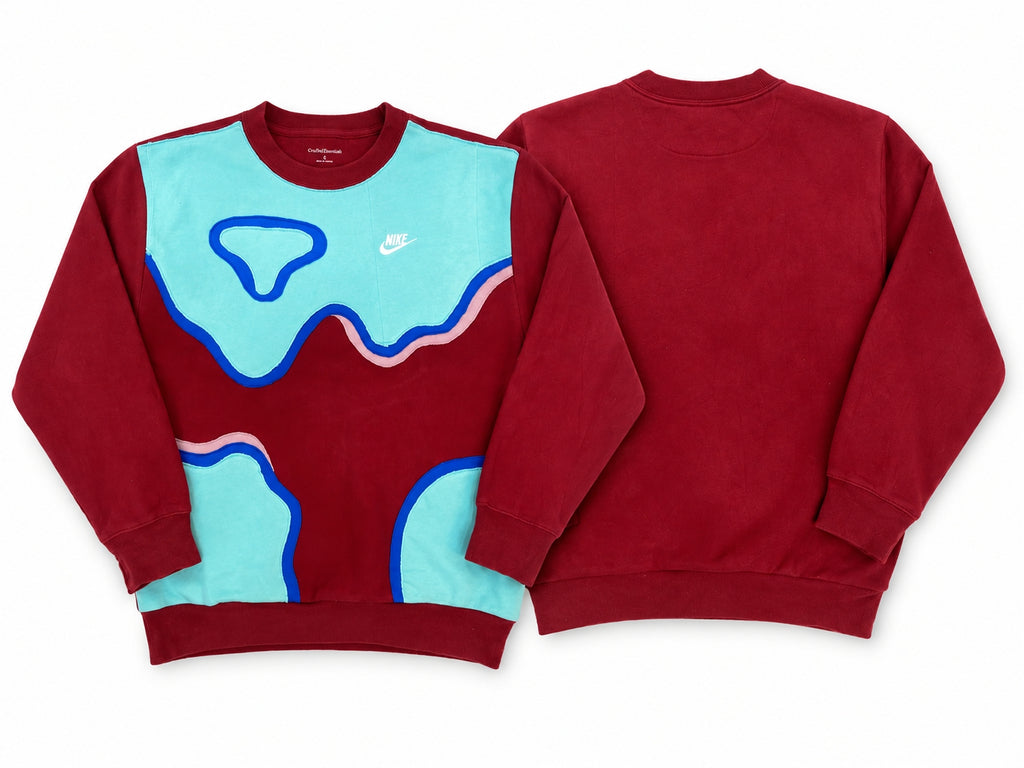 Upcycled Nike Abstract Wave Panel Crewneck Sweatshirts in mixed sizes and colours, Grade A/B.