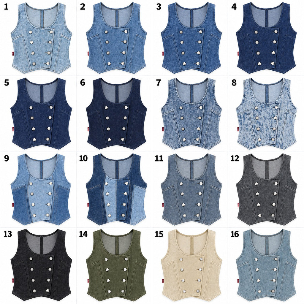 Upcycled Levi's Double Breasted Denim Vest in mixed sizes and colours, Grade A/B.