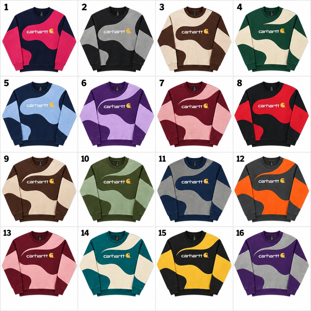 Upycled Carhartt Wave Panel Crewneck Sweatshirts in mixed sizes and colours, Grade A/B.