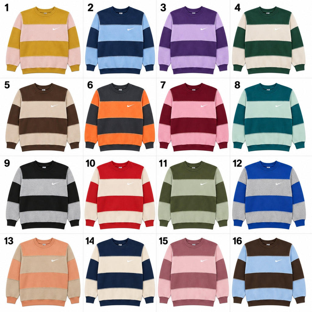 Upcycled Nike Two Tone Panel Crewneck Sweatshirts in mixed sizes and colours, Grade A/B.