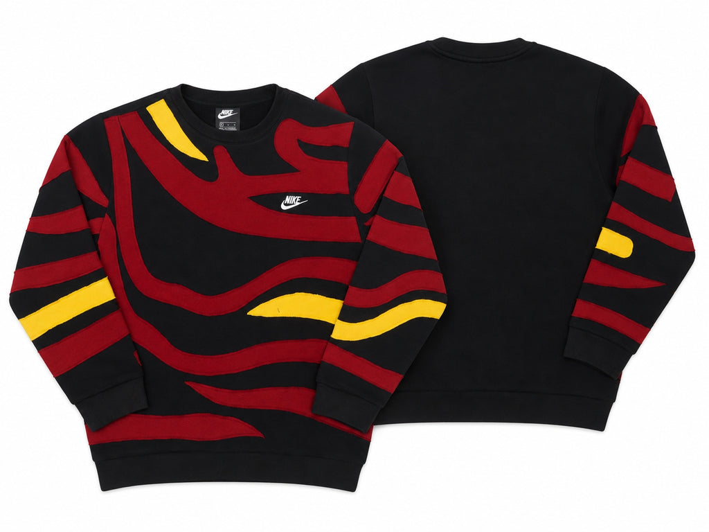 Upcycled Nike Abstract Flame-Panel Crewneck Sweatshirts in mixed sizes and colours, Grade A/B.