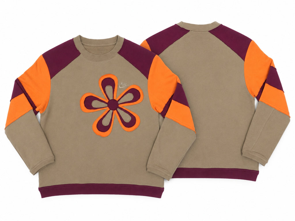 Upcycled Nike Floral Patchwork Crewneck Sweatshirts in mixed sizes and colours, Grade A/B.