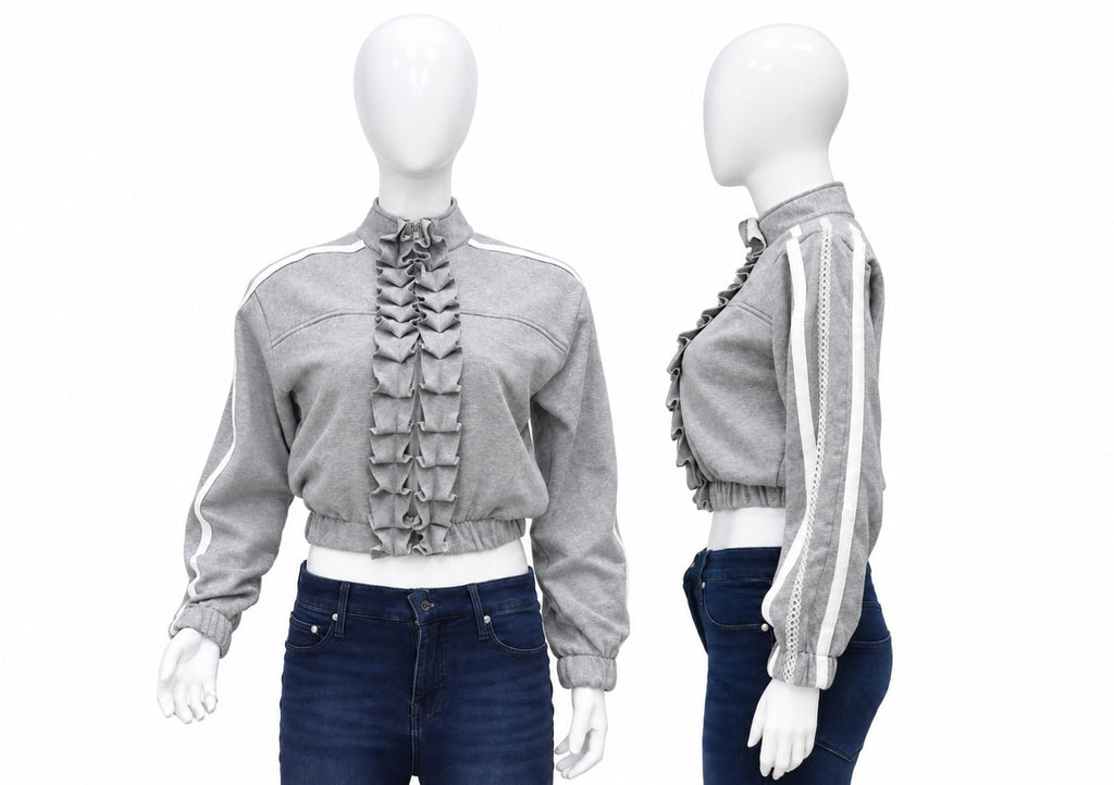 Upcycled Ruffle-Front Cropped Track Jackets  in mixed sizes and colours, Grade A/B.