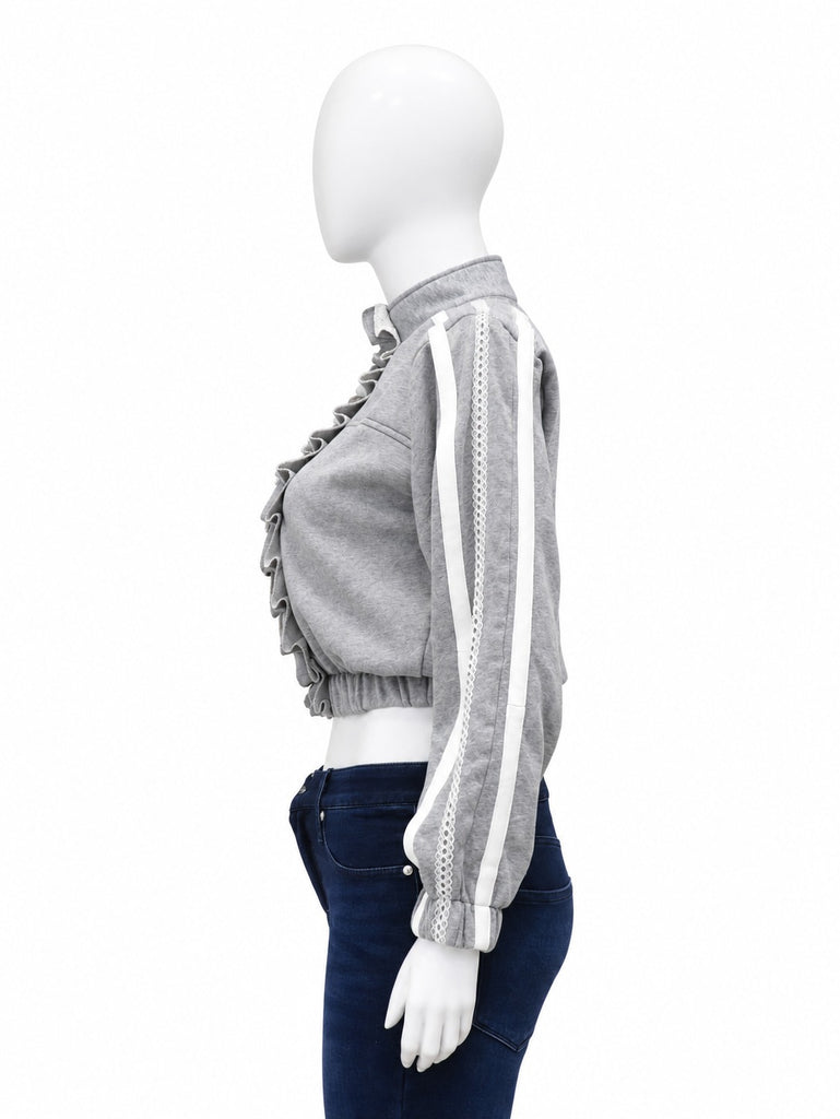 Upcycled Ruffle-Front Cropped Track Jackets  in mixed sizes and colours, Grade A/B.