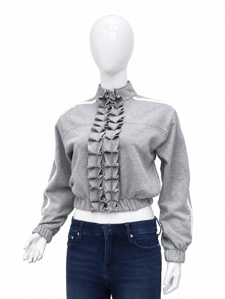 Upcycled Ruffle-Front Cropped Track Jackets  in mixed sizes and colours, Grade A/B.