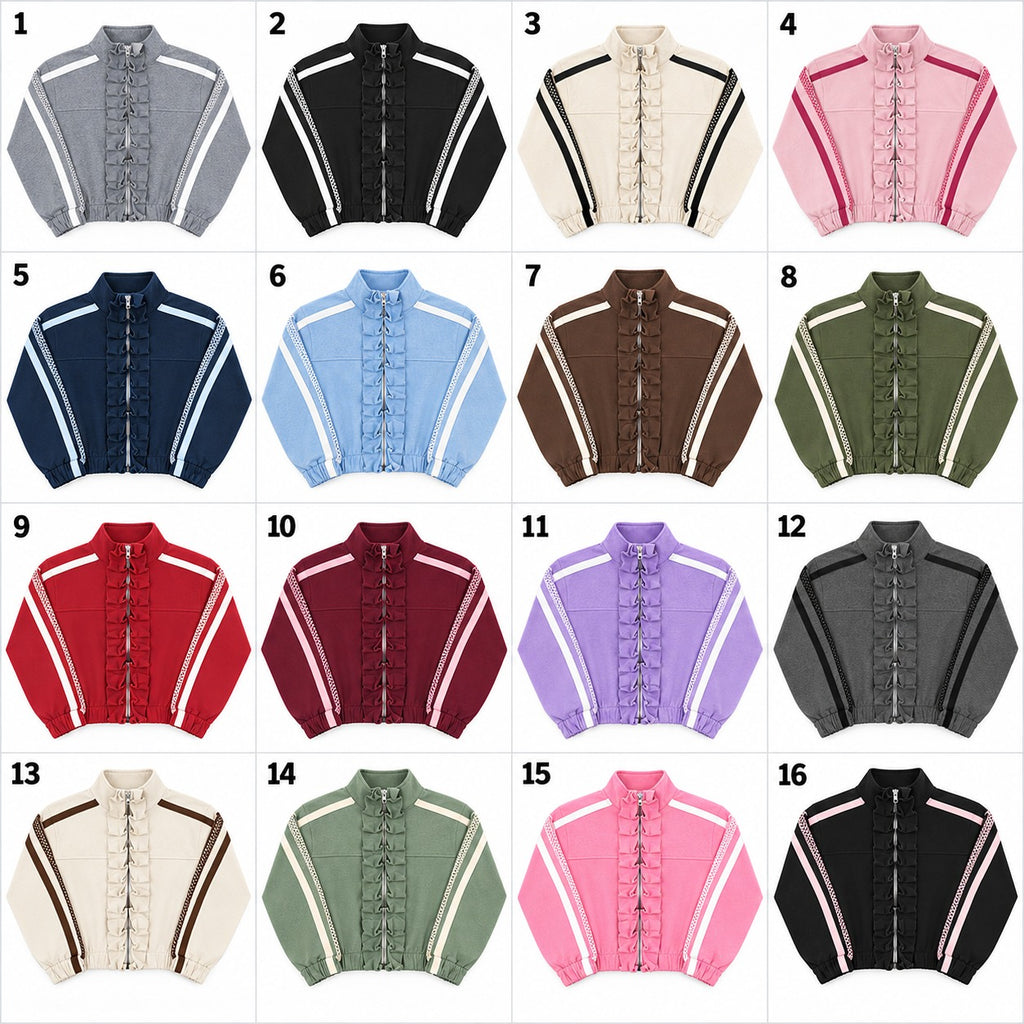 Upcycled Ruffle-Front Cropped Track Jackets  in mixed sizes and colours, Grade A/B.