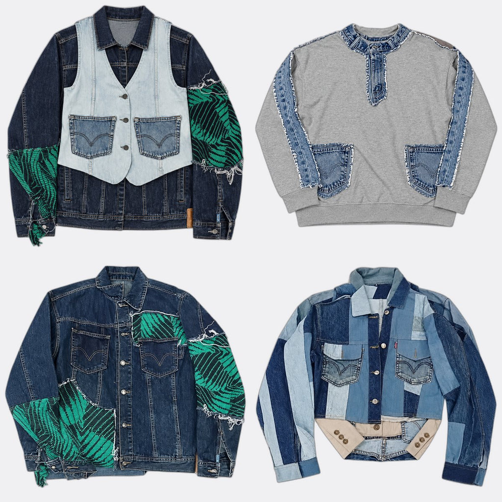 Upcycled Levi's Mixed Style Denim Jackets in mixed sizes and colours, Grade A/B/C.