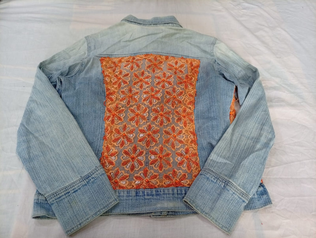 Upcycled Mixed Style Denim Jackets Bundle in mixed sizes and colours. Grade A/B/C.