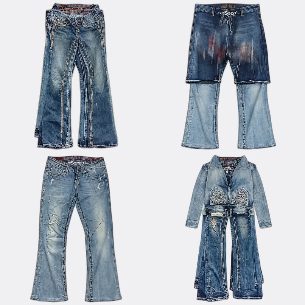 Vintage Rock Revival Flare and Straight Jeans Bundle in mixed sizes and colours. Grade B/C. 