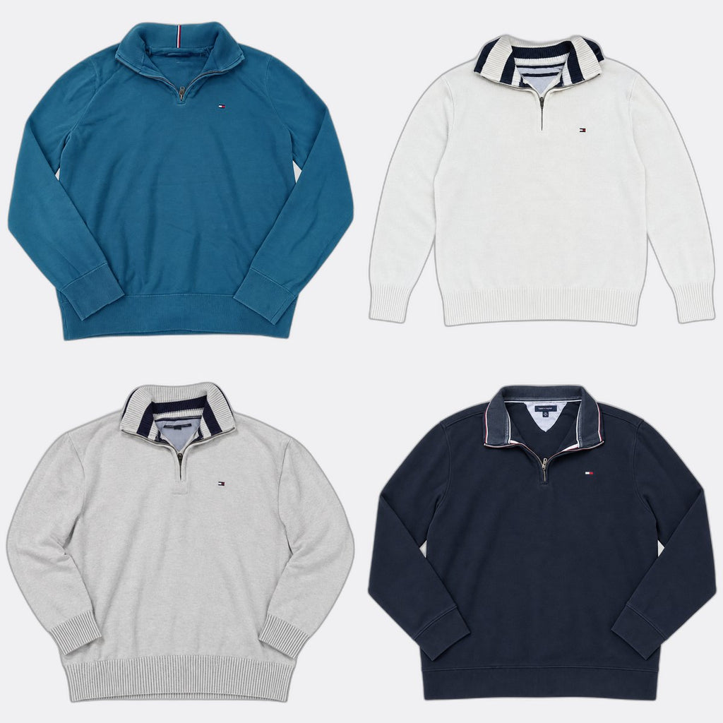 Vintage Polo and Tommy Hilfiger Quarter-Zip Sweaters Bundle in mixed sizes and colours. Grade B/C.