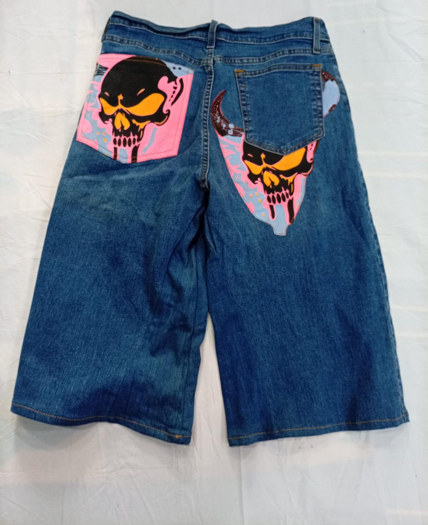 Upcycled Printed Denim Shorts Bundle in  mixed sizes and colours, Grade A/B/C.
